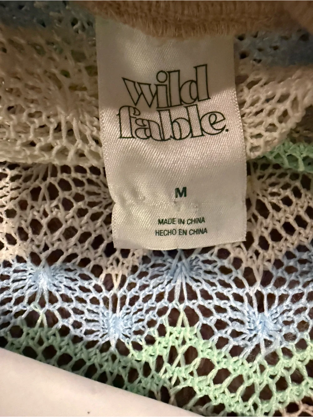 wild fable Beige Crochet Knit Sweater & Shorts Set with Blue and Green Stripes